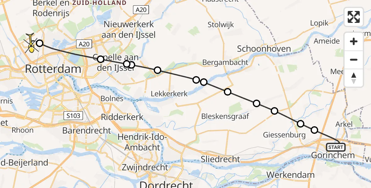 Routekaart van de vlucht: Lifeliner 2 naar Rotterdam The Hague Airport, Buitenbaan