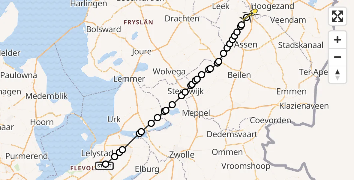 Routekaart van de vlucht: Traumaheli naar Groningen Airport Eelde, Lisdoddeweg