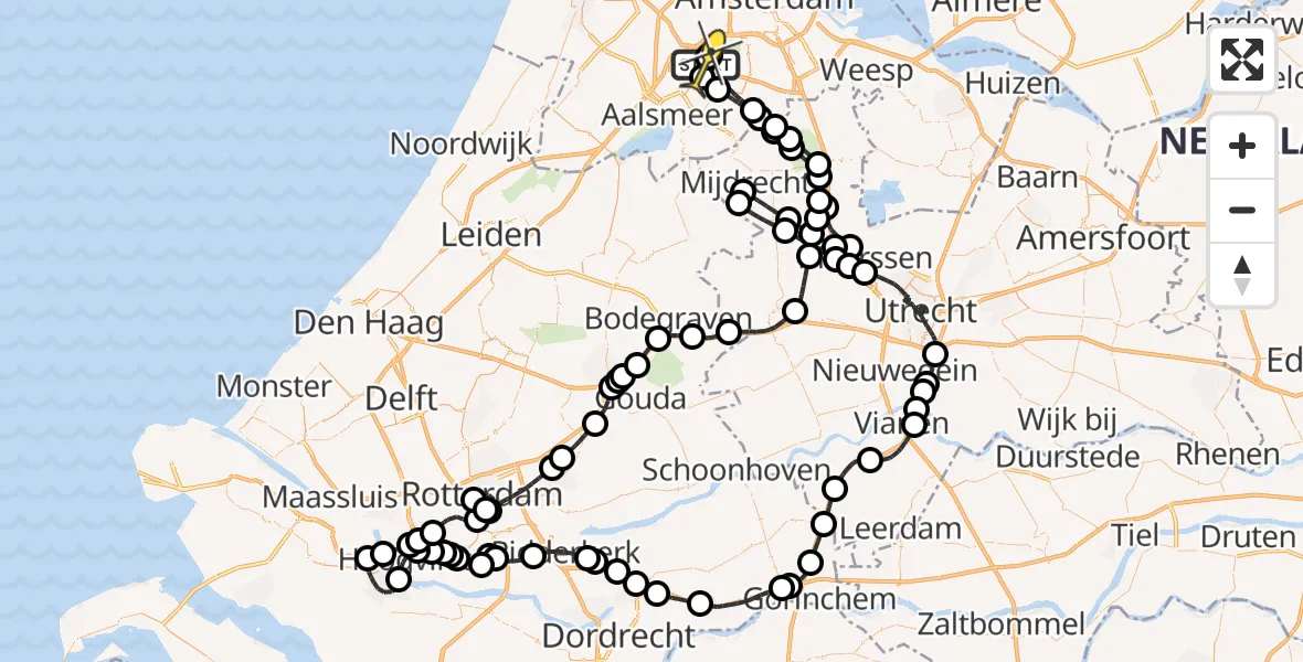 Routekaart van de vlucht: Politieheli naar Schiphol, Amsterdam-Bataviaweg