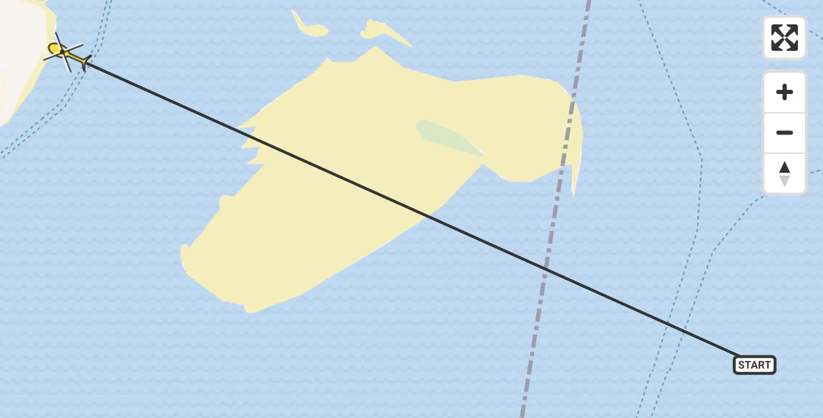 Routekaart van de vlucht: Ambulancehelikopter naar Vlieland Heliport, Vliesloot
