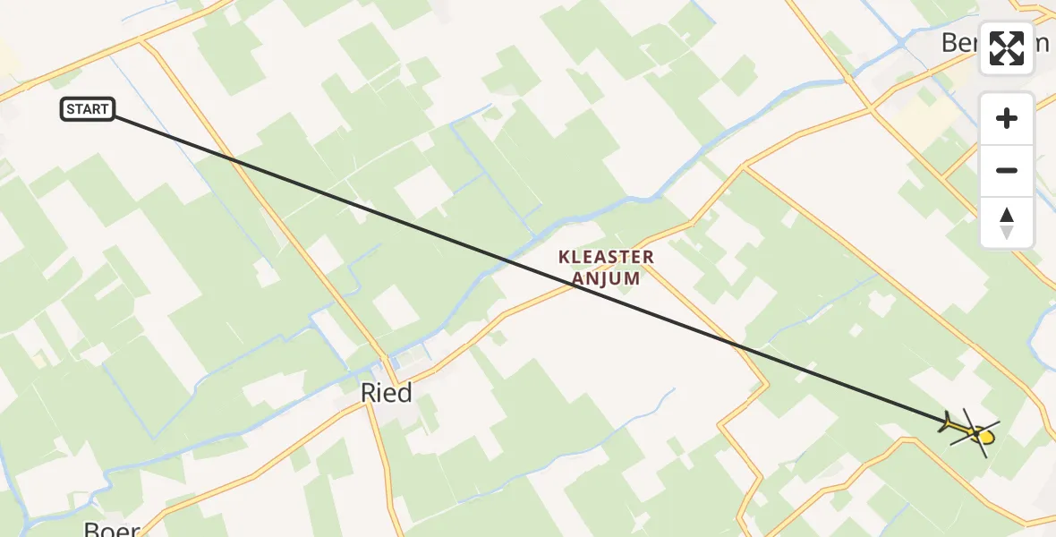 Routekaart van de vlucht: Ambulancehelikopter naar Menaam, Aldfeart