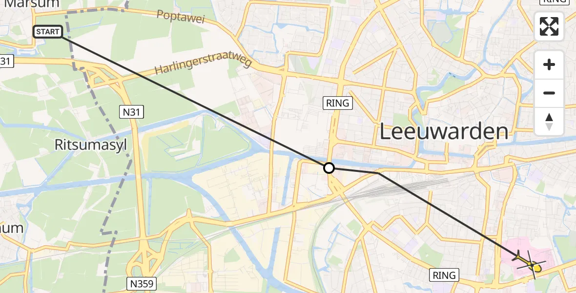 Routekaart van de vlucht: Ambulancehelikopter naar Leeuwarden, Heliconweg
