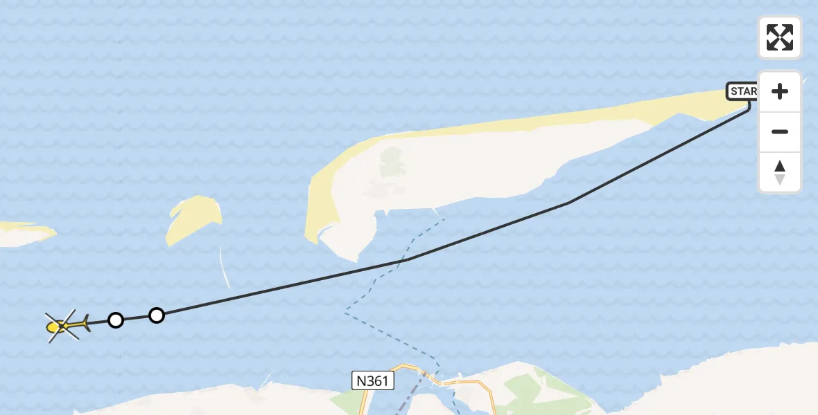 Routekaart van de vlucht: Politiehelikopter naar Wierum, Friese Wad