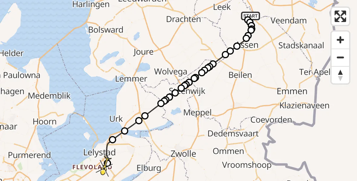 Routekaart van de vlucht: Traumaheli naar Lelystad Airport, Moespot