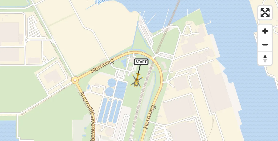 Routekaart van de vlucht: Traumahelikopter naar Amsterdam Heliport, Hornweg