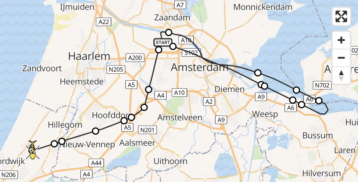 Routekaart van de vlucht: Lifeliner 1 naar Noordwijkerhout, Kwadrantweg