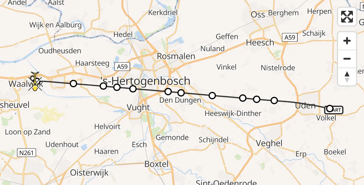 Routekaart van de vlucht: Lifeliner 3 naar Waalwijk, Weverstraat