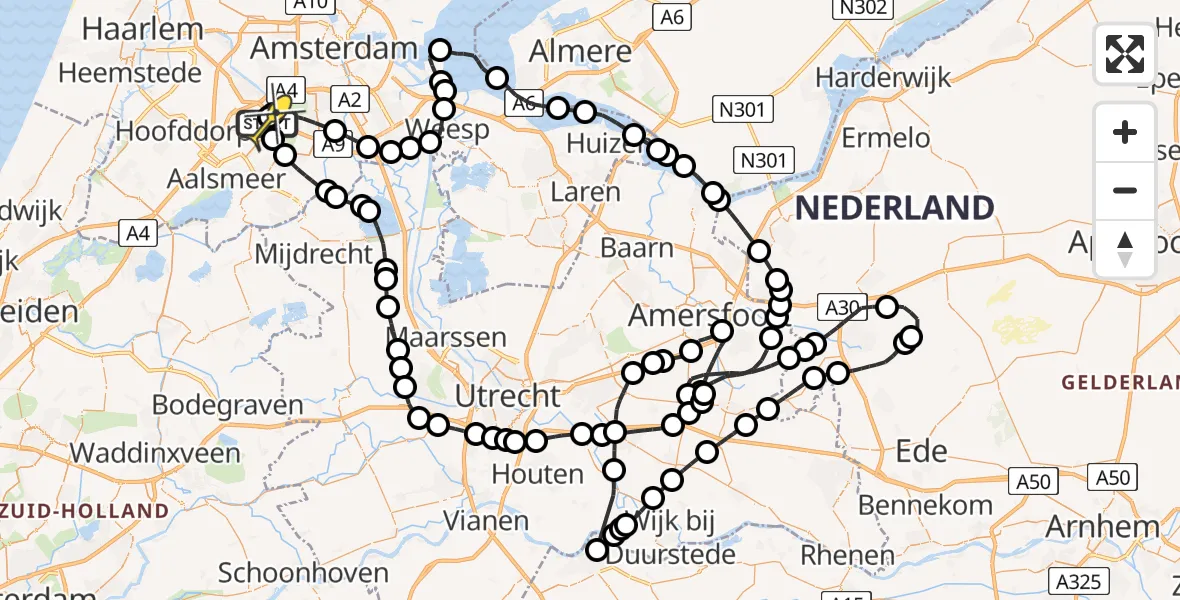 Routekaart van de vlucht: Politieheli naar Schiphol, Fokkerweg