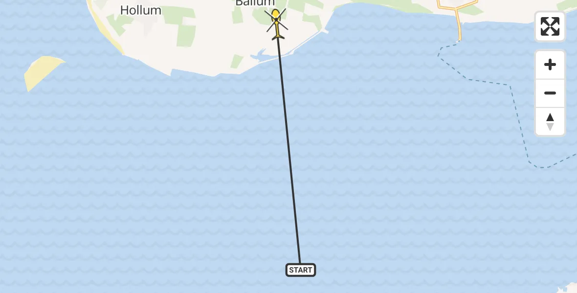 Routekaart van de vlucht: Ambulancehelikopter naar Ballum, Ballumermieden