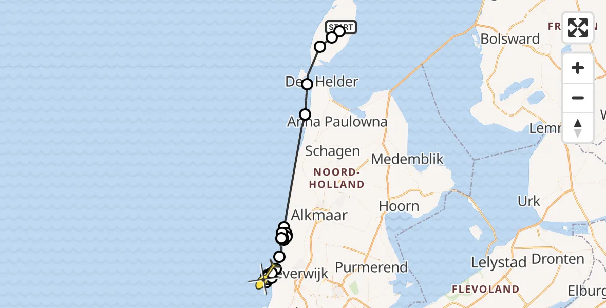 Routekaart van de vlucht: Politieheli naar Oosterenderweg