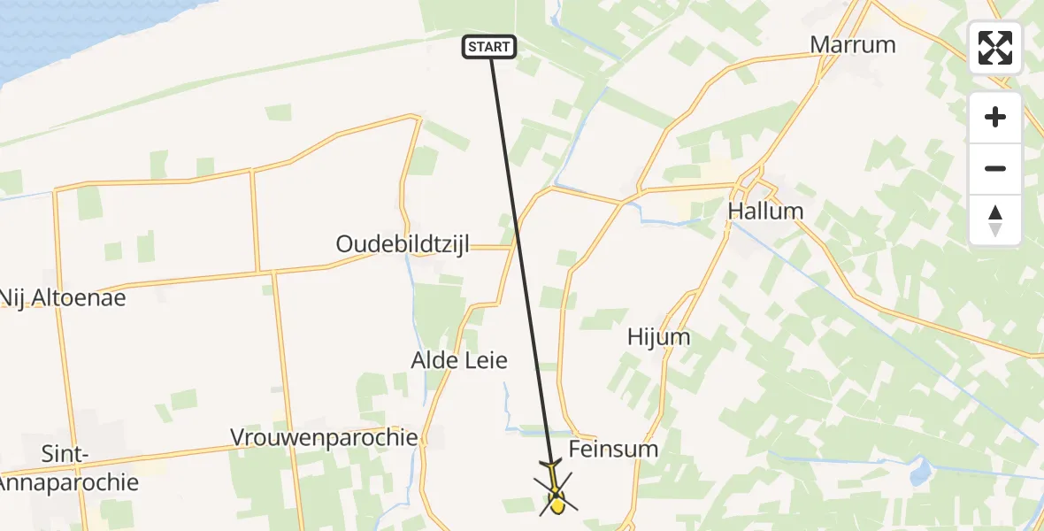 Routekaart van de vlucht: Ambulancehelikopter naar Stiens, Witewei
