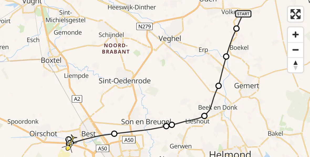 Routekaart van de vlucht: Lifeliner 3 naar Oirschot, Biesthoeksche Loop