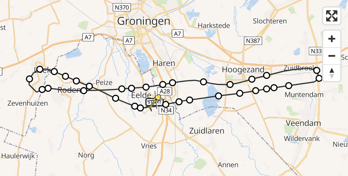 Routekaart van de vlucht: Lifeliner 4 naar Groningen Airport Eelde, Burgemeester J.G. Legroweg
