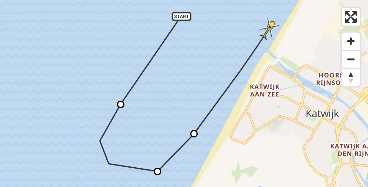 Routekaart van de vlucht: Politiehelikopter naar Katwijk, Noordduinseweg