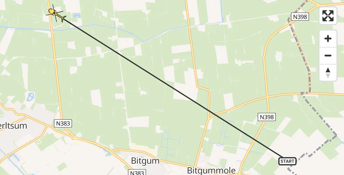 Routekaart van de vlucht: Ambulancehelikopter naar St.-Annaparochie, Hemmemaweg