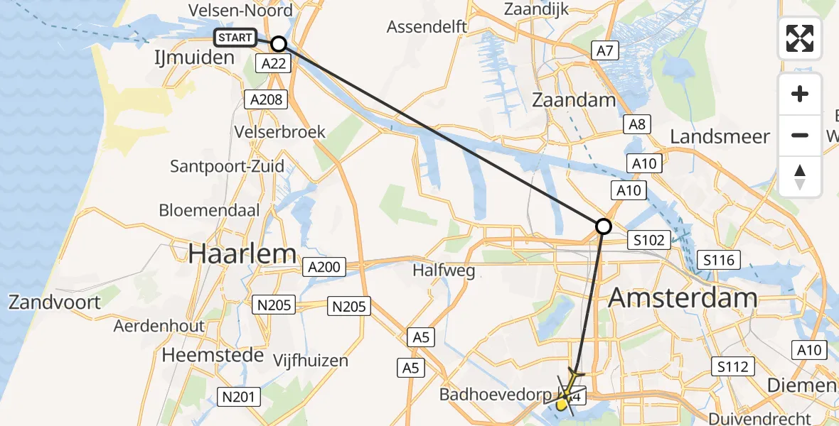 Routekaart van de vlucht: Politiehelikopter naar Amsterdam, Oude Pontweg