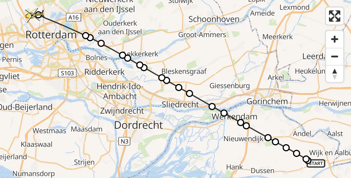 Routekaart van de vlucht: Lifeliner 2 naar Rotterdam The Hague Airport, Lange Pad