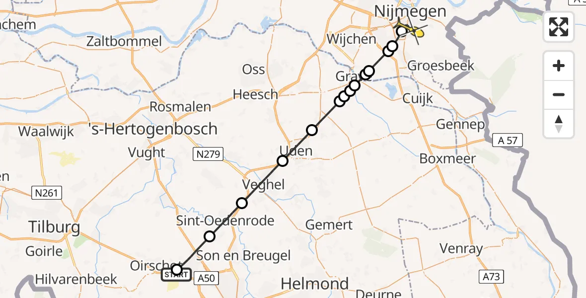 Routekaart van de vlucht: Lifeliner 3 naar Radboud Universitair Medisch Centrum, Hoefweg