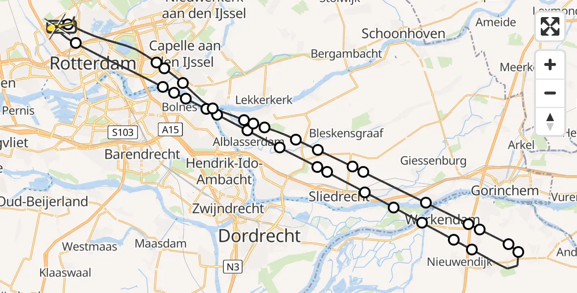 Routekaart van de vlucht: Lifeliner 2 naar Rotterdam The Hague Airport, Zestienhoven
