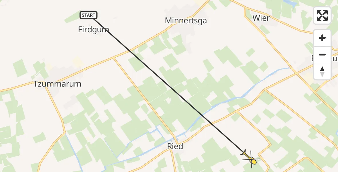 Routekaart van de vlucht: Ambulancehelikopter naar Slappeterp, Kastieltsjes
