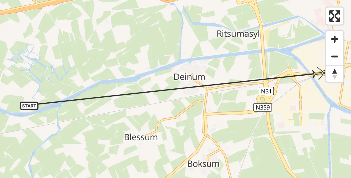 Routekaart van de vlucht: Ambulancehelikopter naar Leeuwarden, Johannes Brandsmaweg