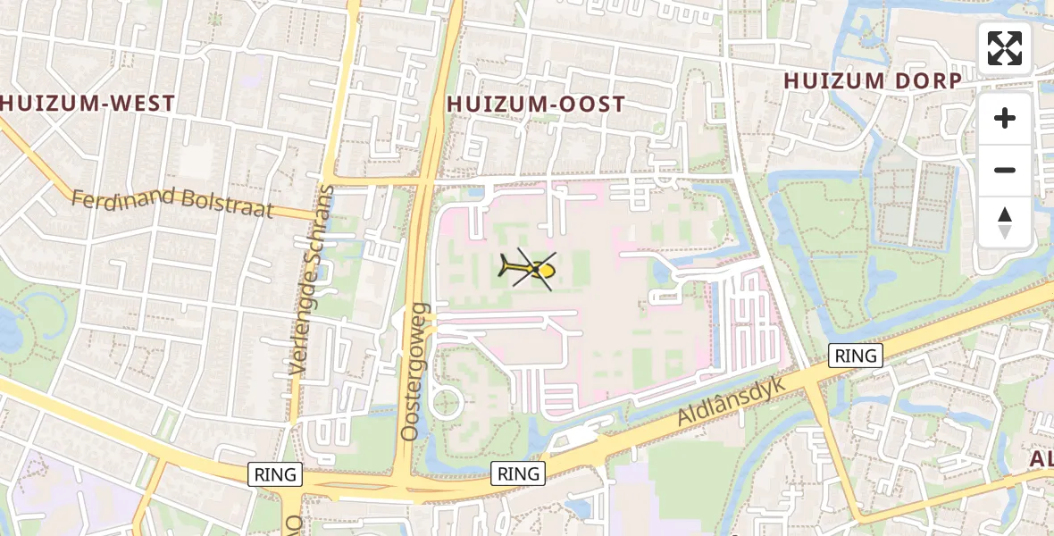 Vluchtroute Ambulancehelikopter van Leeuwarden naar Leeuwarden