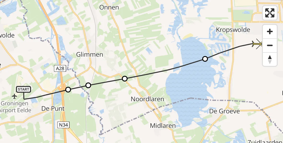 Routekaart van de vlucht: Lifeliner 4 naar Kropswolde, Bongveen