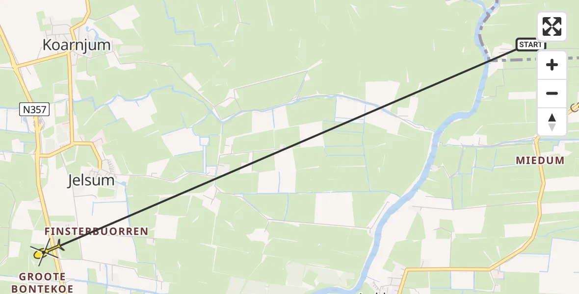 Routekaart van de vlucht: Ambulancehelikopter naar Vliegbasis Leeuwarden, Brédyk