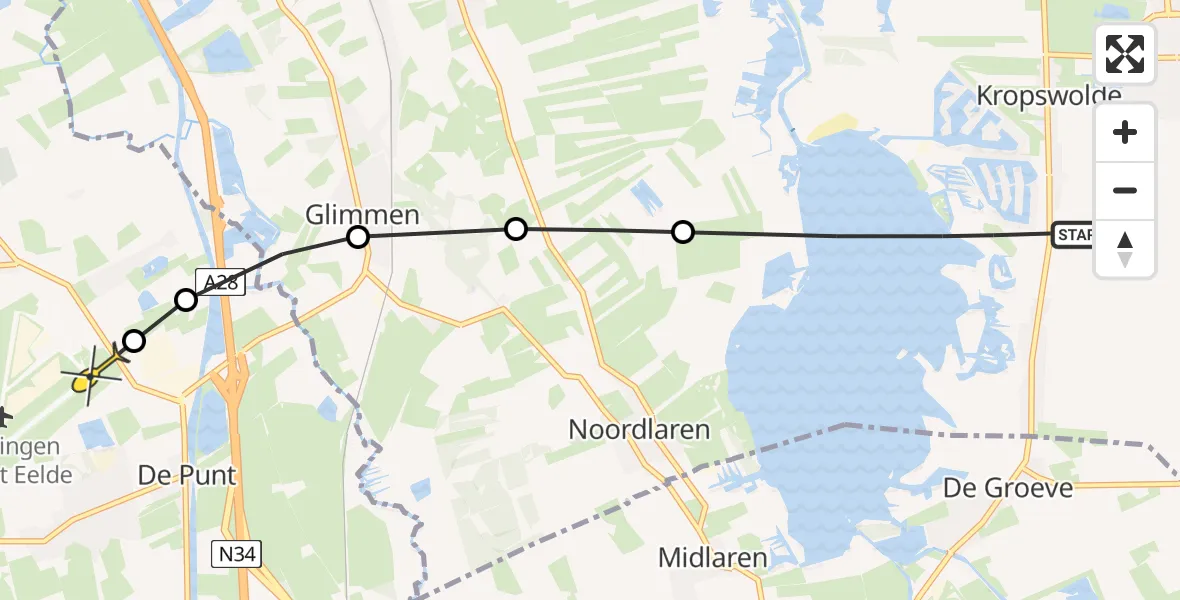 Routekaart van de vlucht: Lifeliner 4 naar Groningen Airport Eelde, Meerweg