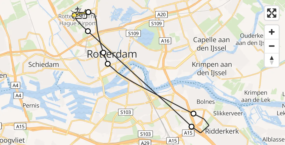 Routekaart van de vlucht: Lifeliner 2 naar Rotterdam The Hague Airport, Beekweg