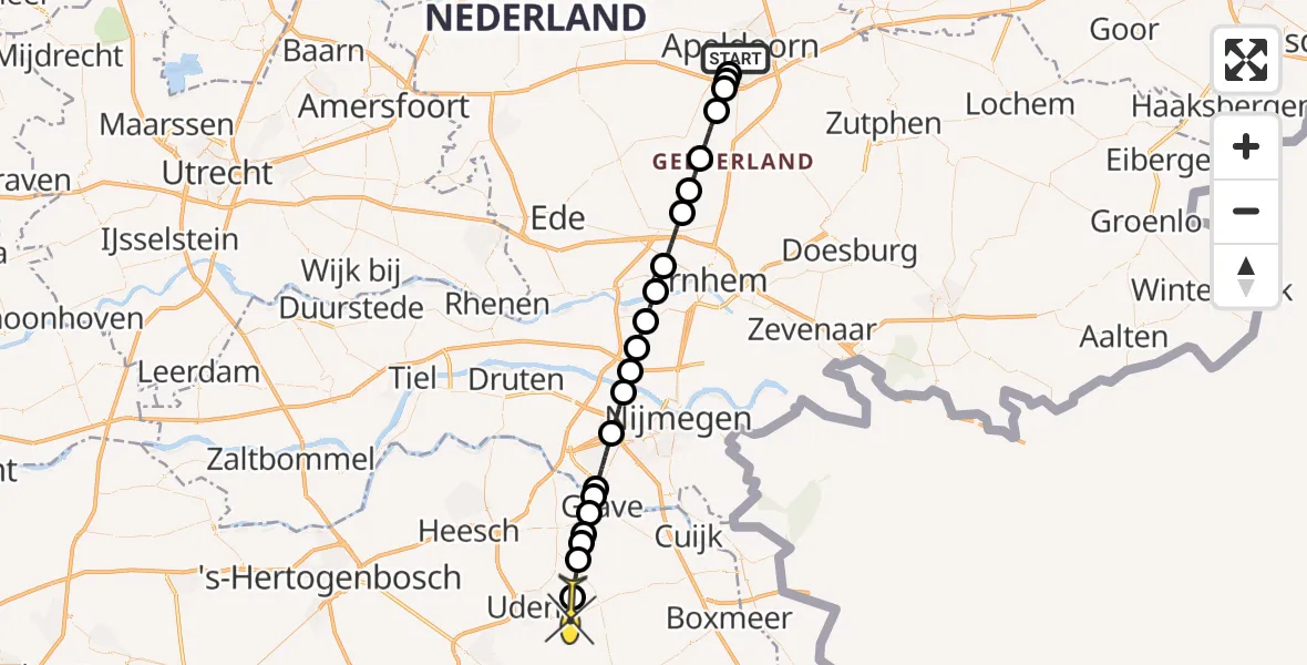 Routekaart van de vlucht: Lifeliner 3 naar Vliegbasis Volkel, Hattemsezijweg