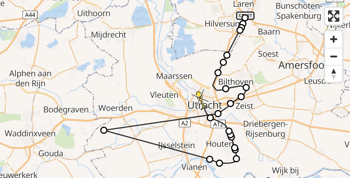 Routekaart van de vlucht: Politieheli naar Utrecht, Oudenoord