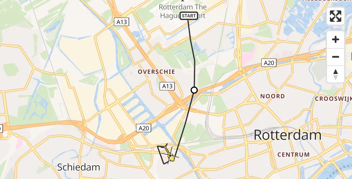 Routekaart van de vlucht: Lifeliner 2 naar Rotterdam, Zestienhoven