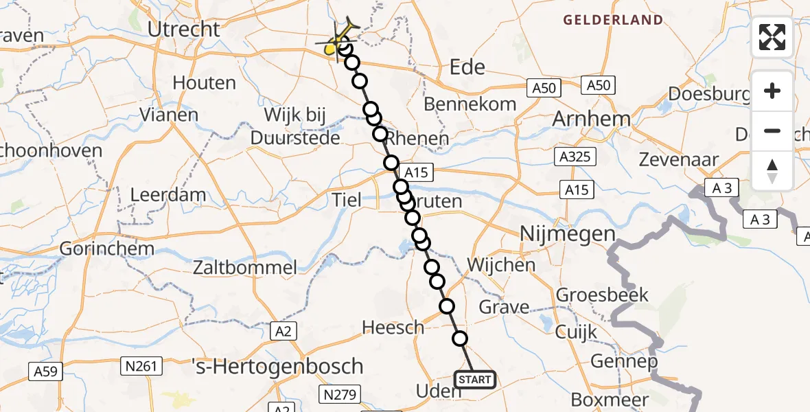 Routekaart van de vlucht: Lifeliner 3 naar Woudenberg, Brand