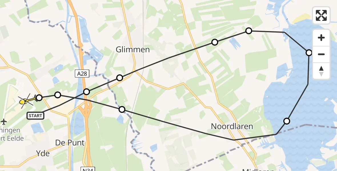 Routekaart van de vlucht: Lifeliner 4 naar Groningen Airport Eelde, Groningerstraat