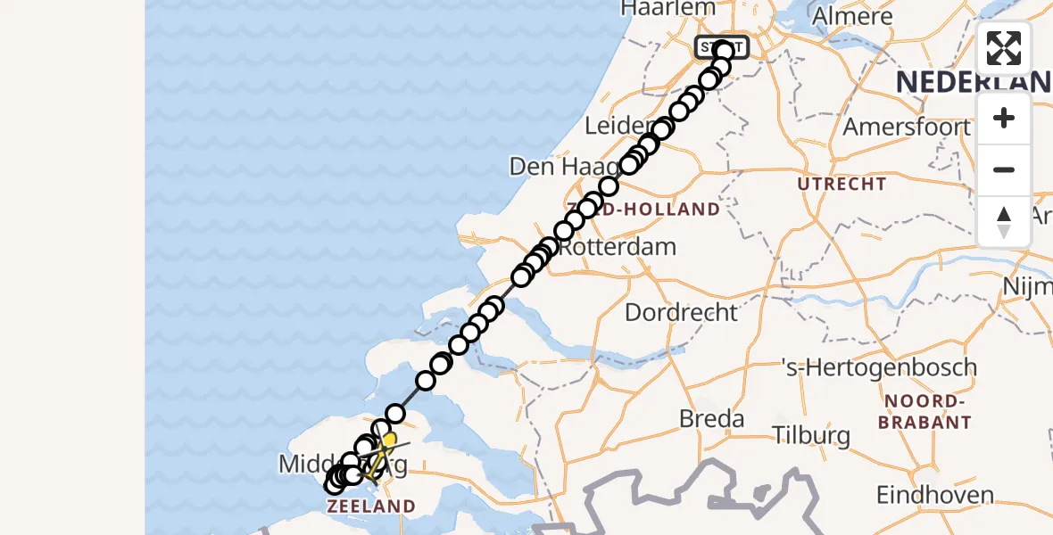 Routekaart van de vlucht: Politieheli naar Vliegveld Midden-Zeeland, Voltweg