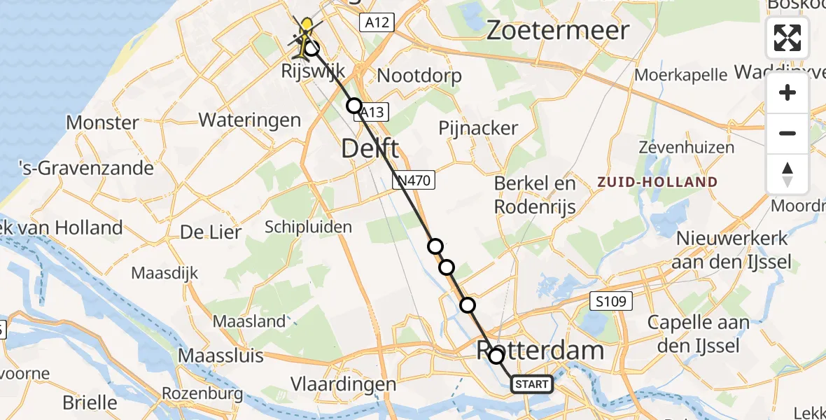 Routekaart van de vlucht: Lifeliner 2 naar Den Haag, Heemraadssingel