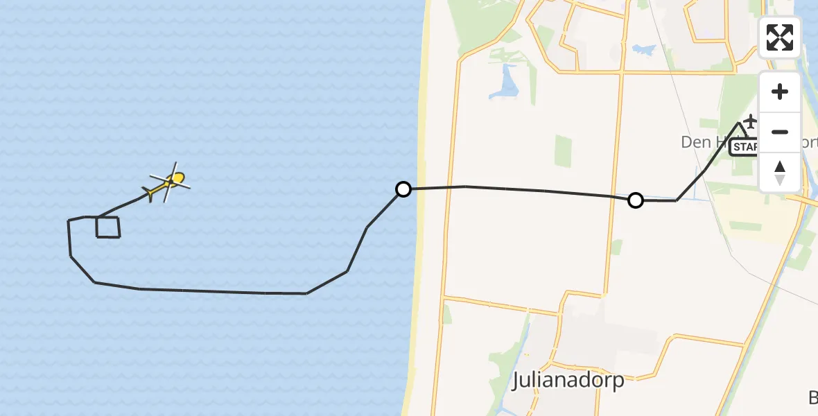 Routekaart van de vlucht: Kustwachthelikopter naar Den Helder, Middenvliet