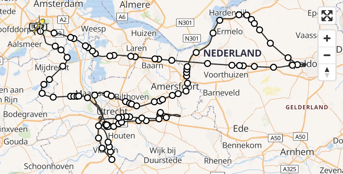 Routekaart van de vlucht: Politieheli naar Schiphol, Fokkerweg