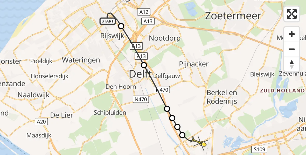 Routekaart van de vlucht: Lifeliner 2 naar Rotterdam The Hague Airport, Allard Piersonlaan