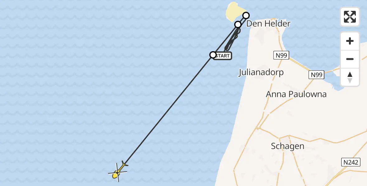 Routekaart van de vlucht: Kustwachthelikopter naar 