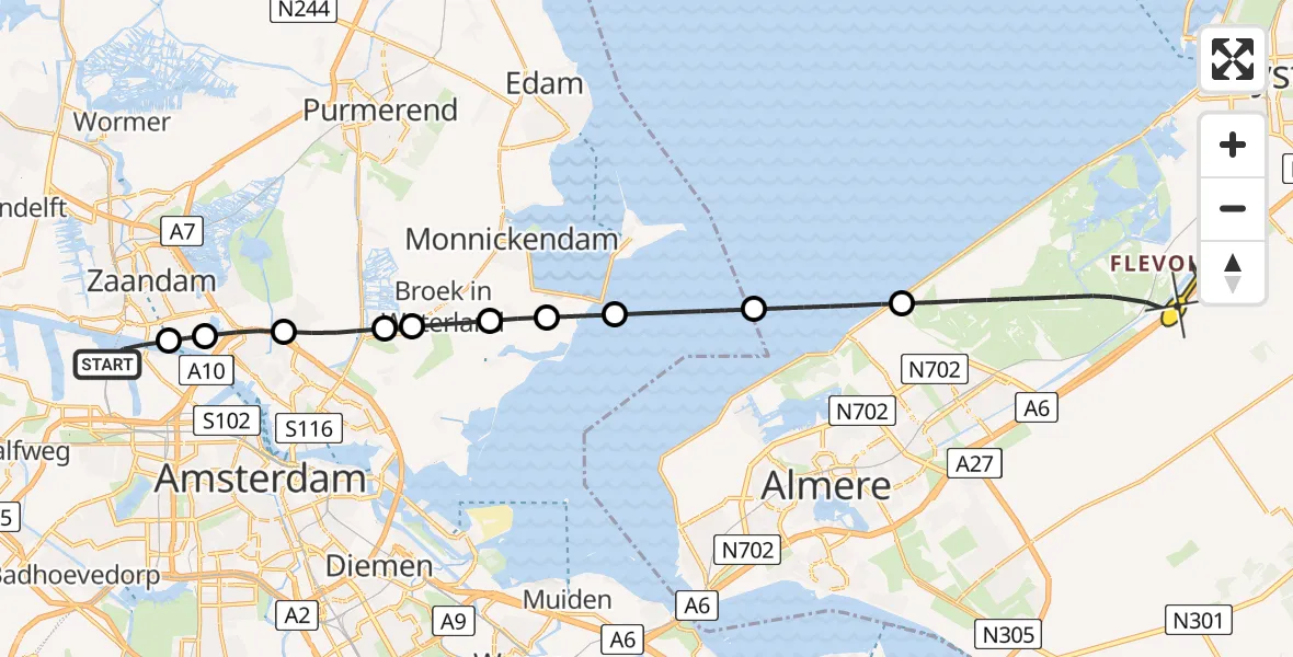 Routekaart van de vlucht: Lifeliner 1 naar Lelystad, Hemkade