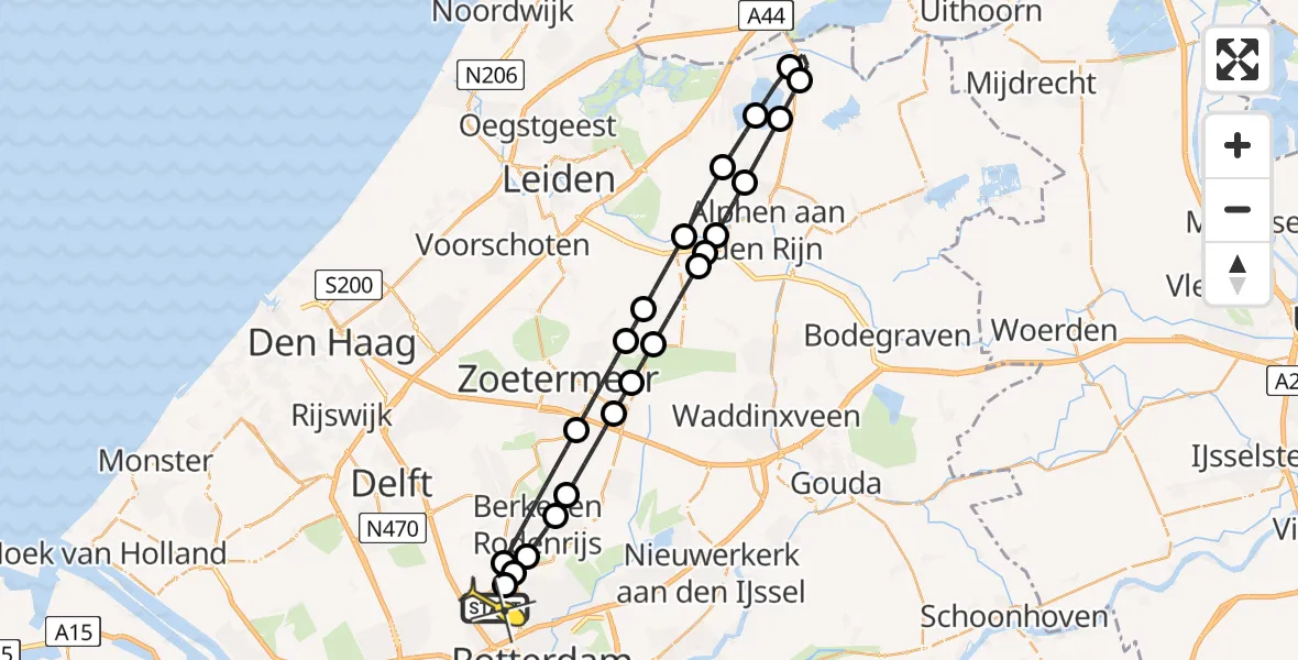 Routekaart van de vlucht: Lifeliner 2 naar Rotterdam The Hague Airport, Oude Bovendijk