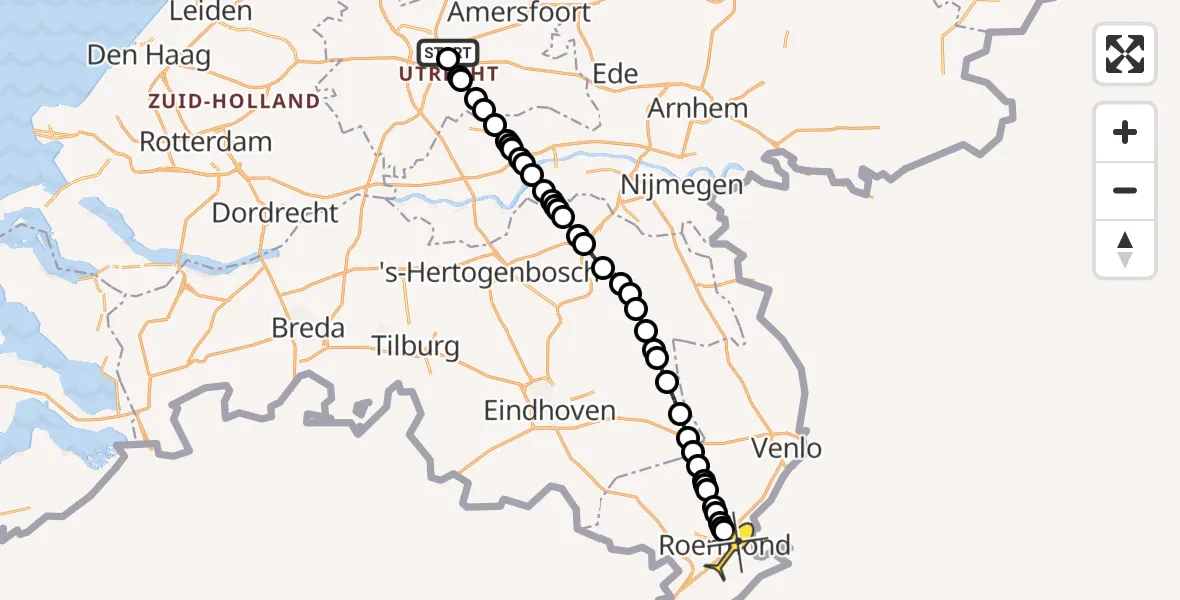 Routekaart van de vlucht: Lifeliner 3 naar Roermond, Rijnsoever