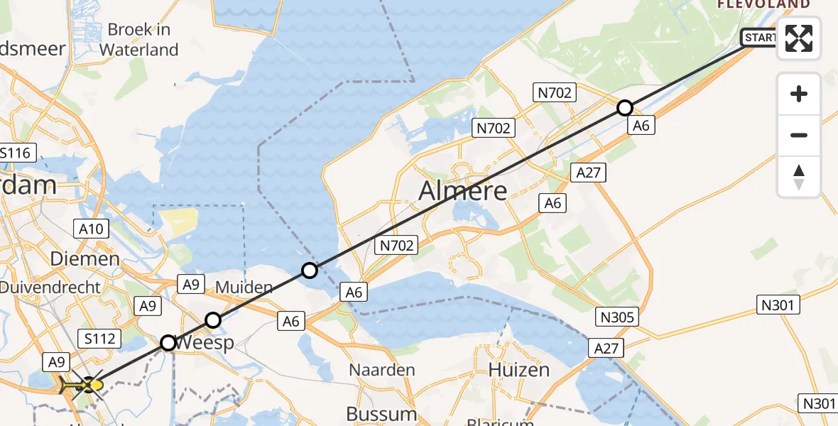 Routekaart van de vlucht: Lifeliner 1 naar Academisch Medisch Centrum (AMC), Trekweg