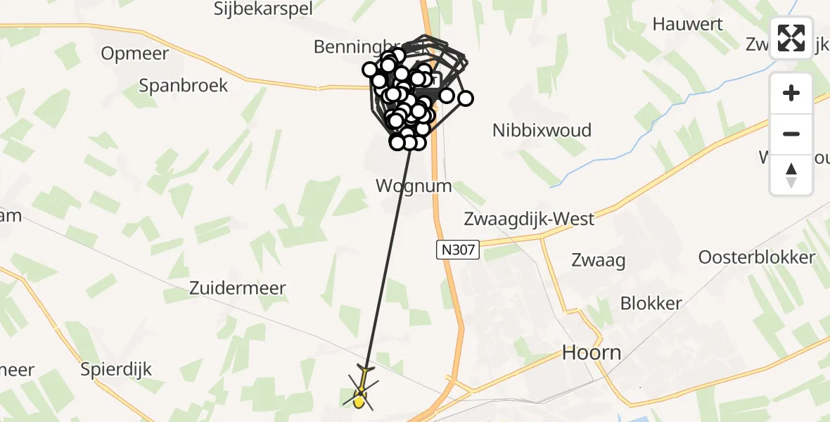 Routekaart van de vlucht: Politieheli naar Berkhout, Nieuweweg