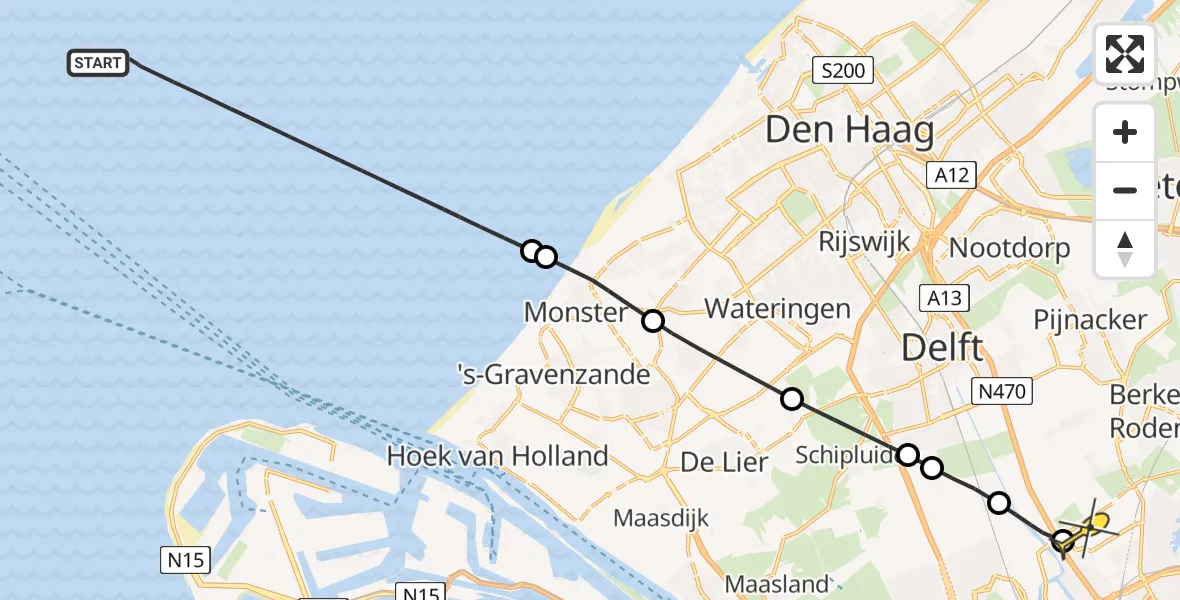 Routekaart van de vlucht: Kustwachthelikopter naar Rotterdam The Hague Airport, Arlandabaan Platformzijde