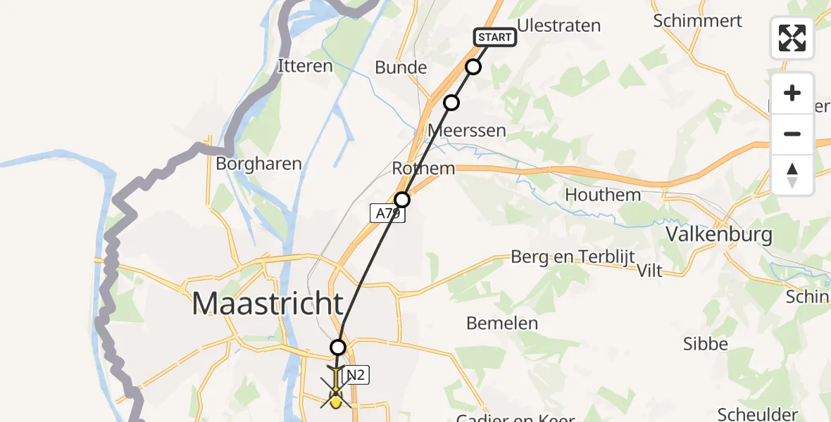 Routekaart van de vlucht: Lifeliner 3 naar Maastricht UMC+, Burgemeester Kisselsstraat