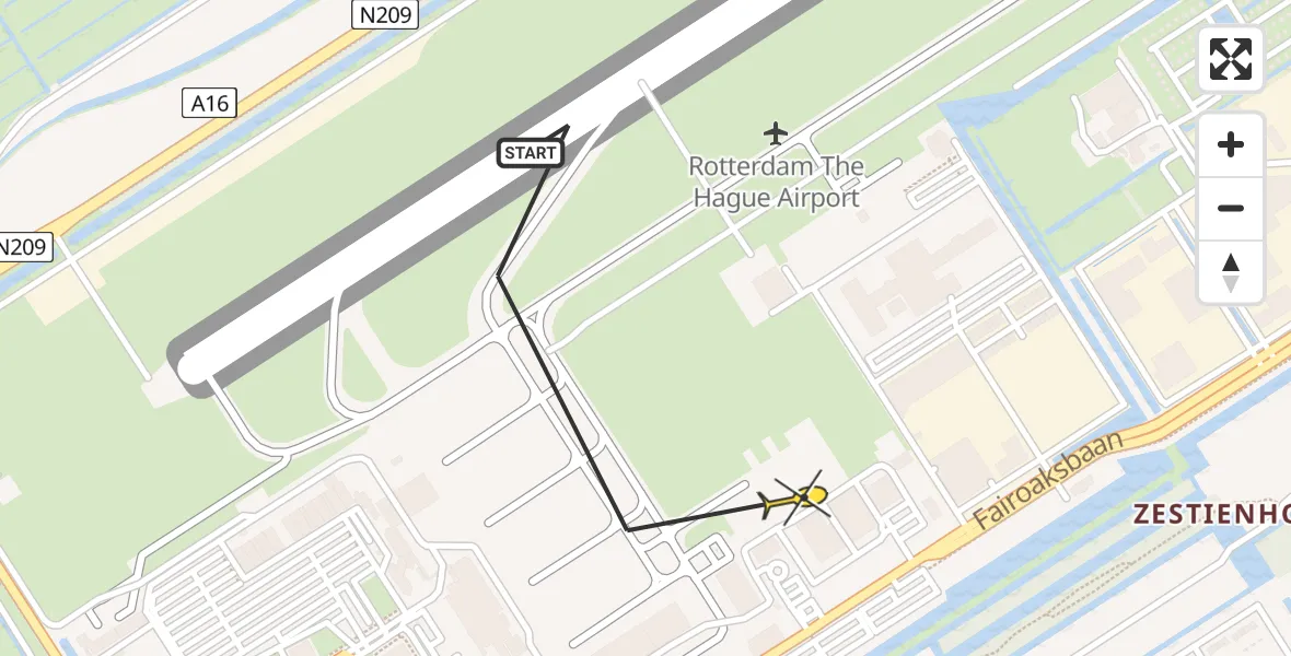 Routekaart van de vlucht: Kustwachthelikopter naar Rotterdam The Hague Airport, Arlandabaan Platformzijde