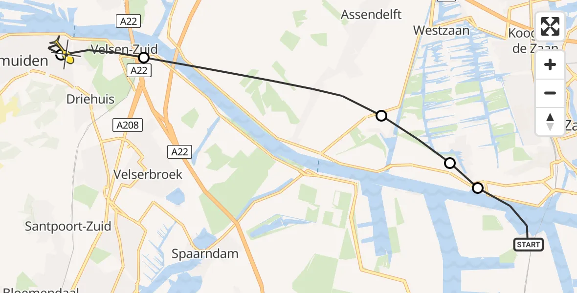 Routekaart van de vlucht: Lifeliner 1 naar IJmuiden, Hornweg